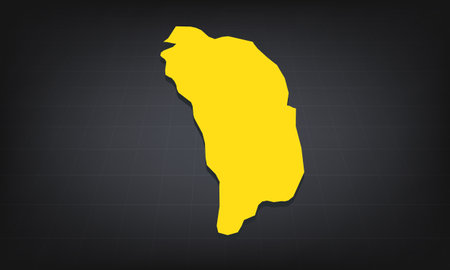 Yellow 3D Map of dominica on a Dark Background, Displaying Geographical Shape and Borders for Educational and Informational Useのイラスト素材