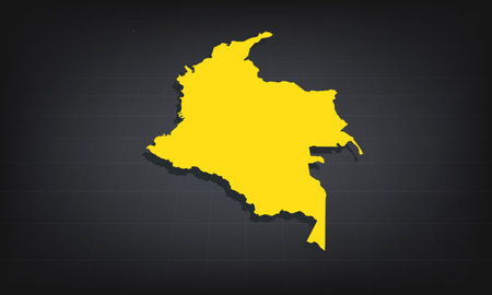 Yellow 3D Map of colombia on a Dark Background, Displaying Geographical Shape and Borders for Educational and Informational Useのイラスト素材