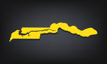 Yellow 3D Map of gambia on a Dark Background, Displaying Geographical Shape and Borders for Educational and Informational Useのイラスト素材