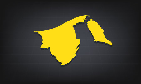 Yellow 3D Map of brunei Darussalam on a Dark Background, Displaying Geographical Shape and Borders for Educational and Informational Useのイラスト素材