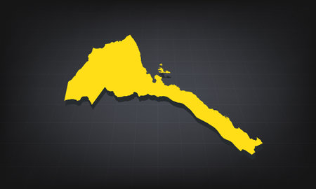 Yellow 3D Map of eritrea on a Dark Background, Displaying Geographical Shape and Borders for Educational and Informational Useのイラスト素材