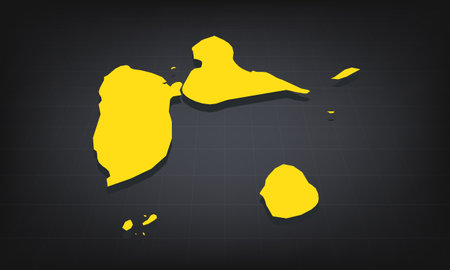 Yellow 3D Map of guadeloupe on a Dark Background, Displaying Geographical Shape and Borders for Educational and Informational Useのイラスト素材