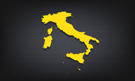Yellow 3D Map of italy on a Dark Background, Displaying Geographical Shape and Borders for Educational and Informational Useのイラスト素材