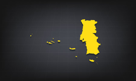 Yellow 3D Map of portugal on a Dark Background, Displaying Geographical Shape and Borders for Educational and Informational Useのイラスト素材