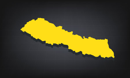 Yellow 3D Map of nepal on a Dark Background, Displaying Geographical Shape and Borders for Educational and Informational Useのイラスト素材