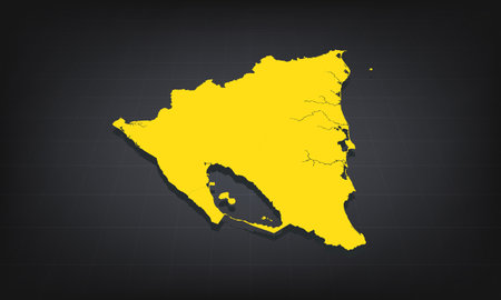 Yellow 3D Map of new nicaragua on a Dark Background, Displaying Geographical Shape and Borders for Educational and Informational Useのイラスト素材