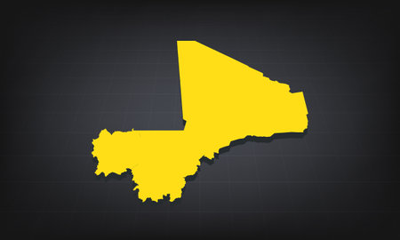 Yellow 3D Map of mali on a Dark Background, Displaying Geographical Shape and Borders for Educational and Informational Useのイラスト素材