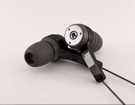 Modern in-ear model useful black earphonesの写真素材