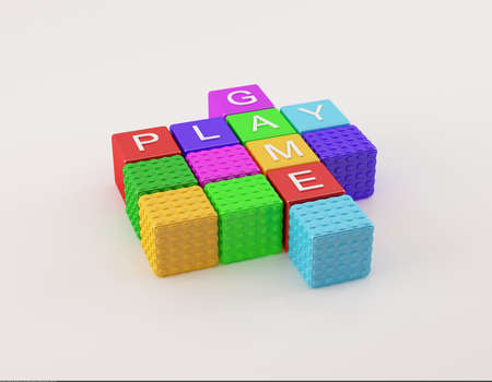 Play-Game message on the colorful,shiny cubesの写真素材