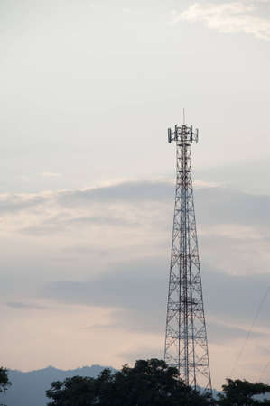 Telecommunication pillar in eveningの写真素材
