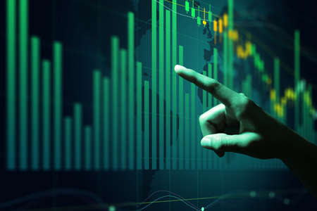 Businessman analysing stock market financial data on board.