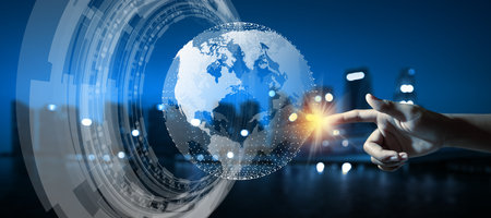 Global Business and Network connection concept. Businessman leading the global connection with...