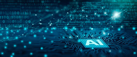 Ai chipset on computer circuit board. Artificial intelligence, Data mining, and Deep learning modern computer technology. Ai CPU concept. 3D Rendering.の写真素材