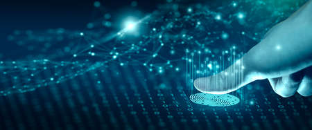 Businessman using fingerprint scan. Fingerprint scan provides access with biometrics identification...
