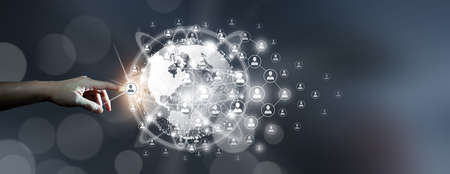 New global business connection concept. Businessman leading the global connection with connecting...