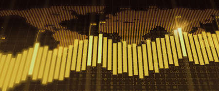 Stock market or forex graph with uptrend line graph and candlestick on golden color. Economy trends...