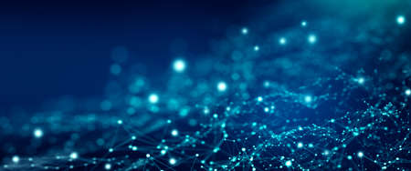 Abstract blue futuristic background. Network connection structure and Low poly shape wireframe...