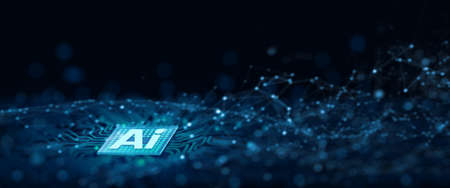 Ai chipset on computer circuit board. Artificial intelligence, Data mining, and Deep learning modern computer technology. Ai CPU concept. 3D Rendering.の写真素材