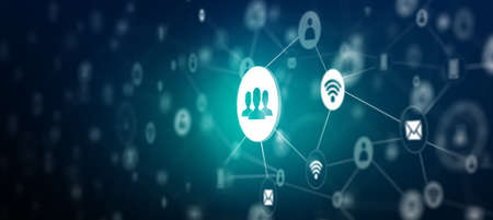Global structure networking and data exchanges customer connection. Social network communication, Internet technology, and network community concept. 3D render.の写真素材