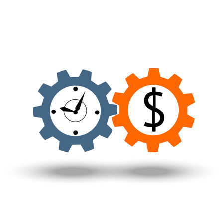 Time is money business icon metaphor. income growth, stock market, mutual fund, Timer of financial market. Flat vector illustration.のイラスト素材