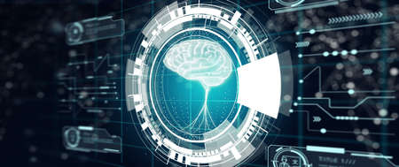 Illustration of Virtual screen with world map background. NLP Natural Language Processing cognitive...