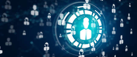 Networking people and Connecting people with Human Resource marketing in abstract blue background. Network community, Teamwork, and Social network Concept. 3D Render.の写真素材