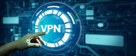 Business hand with VPN network security internet privacy encryption with Technology Abstract...