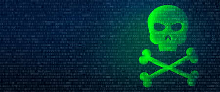 Human skull in digital background. Cyber crime and internet privacy hacking. Network security, Cyber...