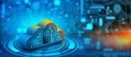 Cloud computing technology internet on Converging point of circuit with Abstract blue background. Cloud Computing, Cloud Technology, Cloud Service, Cloud Storage Concept. 3D illustration.の写真素材