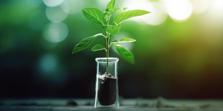 Natural organic and scientific extraction in glassware. Natural drug research, Green herb medicine, Natural skin care beauty products, Laboratory and development concept. Generative Ai.の素材