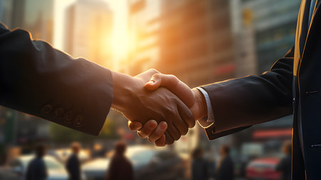 Businessmen making handshake with partner, greeting, dealing, merger, and acquisition. Business joint venture, Teamwork, and successful business Concept. Generative Ai.の素材