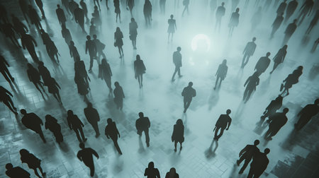 A diverse crowd gathers, each person representing a unique connection point. A community as a living network. Human Resources Concept. Generative AI.の素材