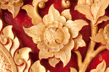 Art of wood carving  Cotton rose  Hibiscus mutabilis L  in line thai art   A beautiful Asian sculptures の写真素材