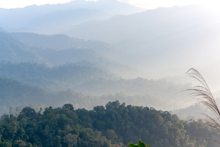 Late in the morning mountain ranges with fogの写真素材