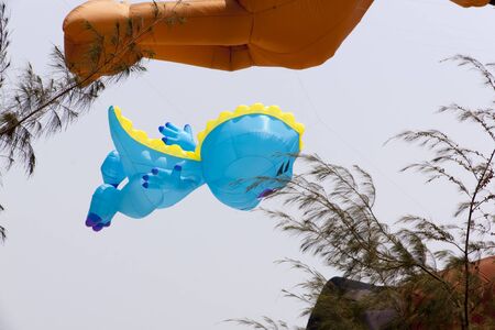 colorful kite in the blue sky at the summer holidays timeの写真素材