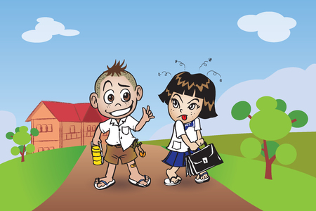 Children, boy and girl come back to school.のイラスト素材