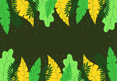 tropical green and yellow leaves border vector illustrationのイラスト素材