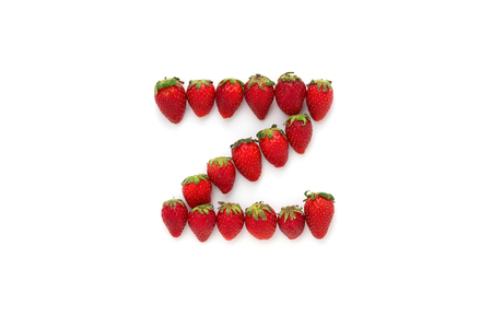 Alphabet "Z" , letter from group of strawberries are arranged. Top view. Isolated on white background with shadow.の写真素材