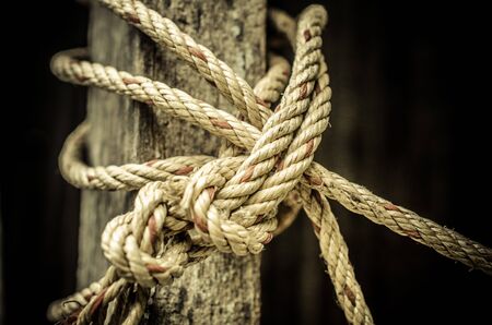 Rope And Knot On Background. Outdoor view (knot, rope, twist)の写真素材