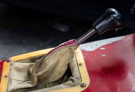 Close up of retro car gearbox lever , manual transmission (automobile, gearbox, retro)の写真素材