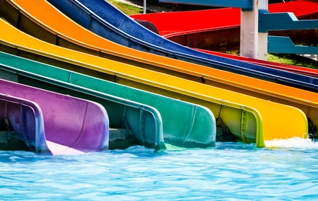 Water slide in the aqua park . close up water slide water poor swimmingの写真素材