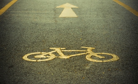 Bike lane road for bicycles  bike road signの写真素材