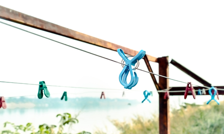 Color vintage effect Image for blue plastic clothespins, Fashion conceptの写真素材