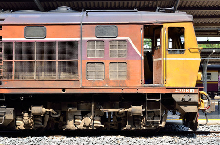 BANGKOK , THAILAND â€“ April 10,2016: Trains waits at a platform of railway station Hua...
