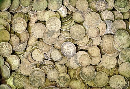 Ancient silver coins, Used for textured and backgroundの写真素材