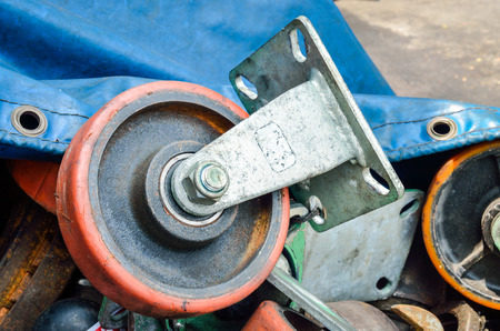 Close up of steel wheel cart for transportation