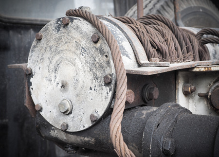 Selective focus and close up of heavy duty winch