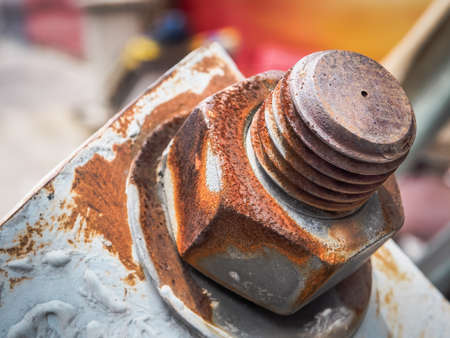Rusty red nut and bolt, Selective focus and close upの写真素材