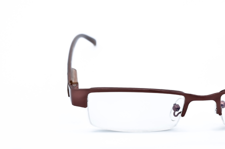 Modern optical glasses on white background, Selective focus and crop image for concept and idea designの写真素材
