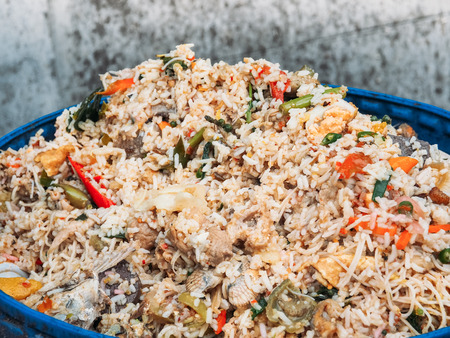 Food waste in blue rubbish bin ready for recycling, Healthcare conceptの写真素材